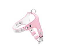 Record - Arnés para Perros Paris de Suave Piel sintética - Adornado con pedrería - Talla M - Circunferencia 42-50 cm - Color Rosa - Anillo de Enganche y Clip de Metal