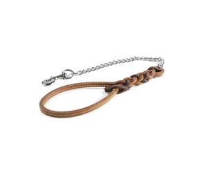 Record - Asa de Tres Hilos - Correa de Cuero con Cadena de Acero - Talla M - Longitud 60 cm - Color marrón y Beige - Ideal para Perros de Talla Mediana Grande