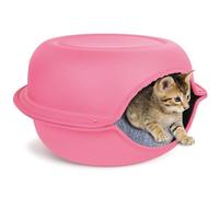Record - Cama para Gatos de Peluche con cojín Elegante, Plegable y Confortable. Ángulo de relajación para el Gato cómodo y Seguro | Rosa, 44 x 44 x 25 cm