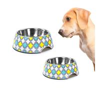 Record Cuenco para Perros mayólica - Acero Inoxidable y melamina - Dispone de Gomas Antideslizantes - Dimensiones: Ø 17,5 cm - Capacidad 350 ml - Fantasía geométrica Romboidal Multicolor