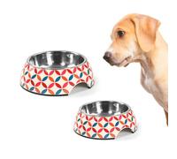 Record - Cuenco para Perros y Gatos Origami - Acero Inoxidable y melamina - Dispone de Gomas Antideslizantes - Tamaño: Ø 17,5 cm - Capacidad 350 ml - Fantasía geométrica Redonda sobre Fondo Blanco