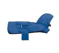 Record Impermeable bolsillo para perros con capucha ajustable. Abrigo para perros de bolsillo y plegable con cierre de velcro. Chaqueta impermeable para perros con orificio para la correa | (Azul, XL)
