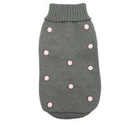 Record - Jersey para Perros Candy Shop, Longitud de Espalda 25 cm. Jersey con Cuello Alto Liso y pompón Aterciopelado. Orificio de la Correa y Lavable a máquina | Gris, XXS