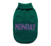 Record - Jersey para Perros Everyday. Suéter para Perros Suave de Cuello Alto con pasamanos elástico, Bordado con Texto Monday | Verde, S - Longitud de Espalda 35 cm