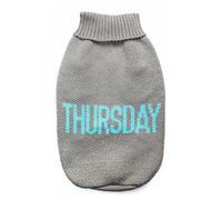 Record - Jersey para Perros Everyday. Suéter para Perros Suave de Cuello Alto con pasamanos elástico, Bordado con Texto Thursday | Gris, M - Longitud de Espalda 40 cm