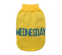 Record - Jersey para Perros Everyday. Suéter para Perros Suave de Cuello Alto con trabilla elástica, Bordado con Texto Wednesday | Amarillo, M - Longitud de Espalda 40 cm