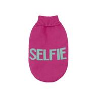Record - Jersey para Perros Influencer. Suéter para Perros Suave de Cuello Alto con pasamanos elástico, Bordado con Texto Selfie | Fucsia, L - Longitud de Espalda 45 cm