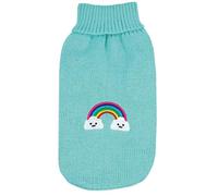 Record - Jersey para Perros Magic Land, Longitud de Espalda 25 cm. Suéter con Cuello Alto, Bordado arcoíris, Agujero para Correa y trabilla para Patas traseras | Azul Claro, XXS