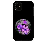 Record Player LP Music Themed Pressed Flower Purple Floral Carcasa para iPhone 11