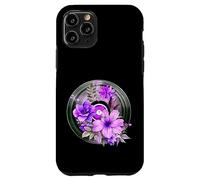 Record Player LP Music Themed Pressed Flower Purple Floral Carcasa para iPhone 11 Pro