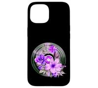 Record Player LP Music Themed Pressed Flower Purple Floral Carcasa para iPhone 15