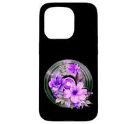 Record Player LP Music Themed Pressed Flower Purple Floral Carcasa para iPhone 15 Pro