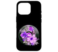 Record Player LP Music Themed Pressed Flower Purple Floral Carcasa para iPhone 16 Pro