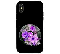Record Player LP Music Themed Pressed Flower Purple Floral Carcasa para iPhone X/XS