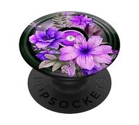 Record Player LP Music Themed Pressed Flower Purple Floral PopSockets PopGrip Adhesivo