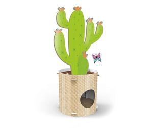 Record Rascador para Gatos Cactus - Función 4 en 1 - Material de cartón con Catnip para el Bienestar del Gato - Dimensiones: Ø 35 x 90 cm - Color Habana