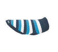Record - Suéter para Perros Modelo él y Ella. Jersey para Perros de Cuello Alto, fantasía a Rayas Blancas con Tonos Azules/Azules, Orificio para Correa y Trabillas para Patas | Azul, XS - Longitud de