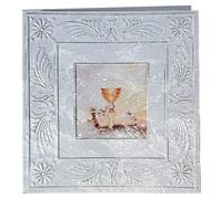 Recordatorio Comunión Nacarado 14x14 para foto 9x13 con relieve y oro pack 10 unidades