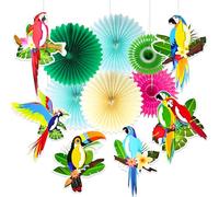 recortables de Papel de Nido de Abeja de pájaros Tropicales Loro Panal Hojas de Palma Banner Hawaiian Beach Luau Party Hanging Decorations Tiki Bar Supplies