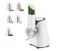 Recortador de verduras eléctrico 5 en 1,800 W, retocadora de verduras con 5 cuchillas Tambor intercambiables,Picadora eléctrica para queso,Zanahorias,Frutas,Patatata,Pepinos (blanco)