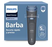 Recortadora de barba Philips Serie 3000 - Cuchillas con puntas redondeadas, 20 posiciones ajustables, peine-guía, 100% resistente al agua, indicador de batería, carga USB, funda, modelo BT3619/15