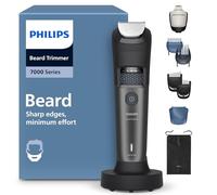 Recortadora de barba Philips Serie 7000 - Cuchillas autoafilables, 40 posiciones ajustables, sensor, sistema recogedor de vello, base de carga, 100% resistente al agua, funda blanda, BT7660/15