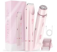 Recortadora de bikini for mujeres: maquinillas de afeitar eléctricas sin dolor 2 en 1, afeitadora eléctrica de doble cabezal recargable a prueba de agua IPX7 for eliminar(Pink)