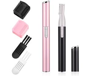 Recortadora de cejas para mujer, 2 piezas, afeitadora de cejas de precisión automática, eliminadora de pelusa de melocotón facial sin dolor para cejas, depilación facial con pilas para cara, cuello