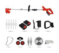 Recortadora de césped eléctrica Plegable 21V 1800W Cortacésped portátil inalámbrico Herramientas de poda de jardín con batería de 2 Piezas amp; Ruedas(Red 2Battery)
