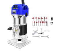 Recortadora de Madera Manual Eléctrica Cortabordes de Mano Compacto, 4000-27000RPM 6 Velocidades Variables Herramienta, Cortabordes Manual Eléctrico con 15 PCS 1/4'' Router Bits, Ideal para Bricolaje