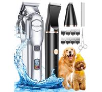 Oneisall Kit Cortapelos Perros y Mascotas 2 en 1 Inalámbrico IPX7 8 Peines Cuchillas Profesionales