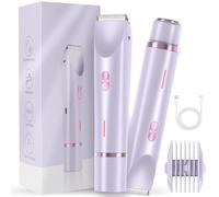 Recortadora de vello corporal eléctrica - Recortadora de bikini for mujeres - Afeitadora en seco/húmedo, cabezales de cuchillas de cerámica, base de recarga USB, maquinilla(Purple)