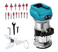 Recortadora sin escobillas compatible con batería Makita de 18 V, enrutador de energía inalámbrico de 30000 RPM con 6 velocidades, enrutador de base de aluminio con 15 brocas de enrutador de 1/3