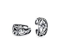 Recorte De Plata Oxidada .925 Con Diseño De Filigrana Y Flores, Pendientes De Cartílago De Banda Envolvente Con Hojas Para Mujeres Y Adolescentes Sin Perforaciones En Las Orejas