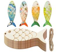 Recortes de Peces de Madera,30 PCS Recortes de Peces de Madera para Manualidades DIY Sin Acabar para Pintar por Niños Adornos Colgantes con Formas de Animales Marinos para Hecho a Mano