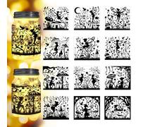 Recortes de Silueta de hadas para tarros,vidrio,decoración de botellas de deseos,12 piezas de silueta de Hada de las flores para linterna,kit de manualidades,pegatinas para tarros(Hada de las flores)