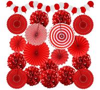 Recosis Decoración de fiesta roja, pompones de papel, guirnalda de abanicos para fiesta, decoración romántica, fiesta roja y día de San Valentín, fiesta, boda, cumpleaños, festival