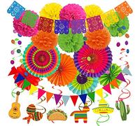 Recosis Decoraciones de fiesta de México, pompones, banderín picado, guirnalda colgante de remolinos decoraciones para fiesta mexicana Cinco De Mayo Taco temáticas suministros de fiesta de cumpleaños