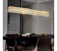 Rectangular Chandelier, LED Source Three-Color Crystal Ceiling Light Compatible with Dining Living Room, Chandeliers