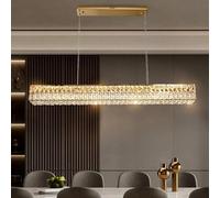 Rectangular Chandelier, LED Source Three-Color Crystal Ceiling Light Compatible with Dining Living Room, Chandeliers