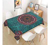 Rectangular Lino Impermeable Manteles, Bohemia indio Estilo exótico étnico rojo Azul Verde Amarillo Mantel, Decorativo para fiesta Banquete Jardín Exterior o Interior Tapiz (Bohemia 2,140x200 cm)