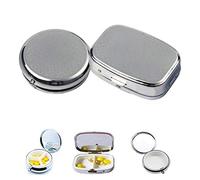 Rectángulo de metal plateado portátil Caja de píldoras redonda Soporte para medicamentos Medicina Tableta Cápsula Caja Contenedor Almacenamiento Viaje, redondo