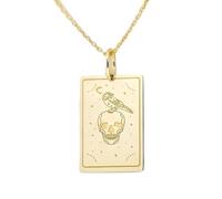Rectángulo grabado con calavera de cuervo en plata de ley 925 |LK_NLC_00171 | Medallón redondo de 24 mm con cadena de cable de 45 cm (18 pulgadas) joyería chapada en oro regalo para hombres y mujeres.