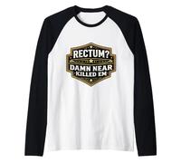 ¿Recto? Maldito Casi Matado Em Divertido Papá Broma Juego de Palabras Divertido Camiseta Manga Raglan