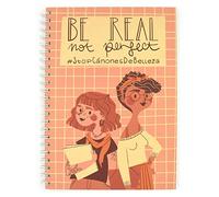 Recuerding - Libreta A5 con Voz #StopCánonesDeBelleza, 80 Hojas (160 Páginas) | Moderna, de Anillas y Tapa Dura | Papel Reciclado | Temática Be Real Not Perfect | Feminista | Hecha en España