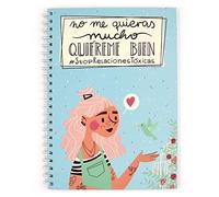 Recuerding - Libreta A5 con Voz #StopRelacionesTóxicas, 80 Hojas (160 Páginas) | Moderna, Original y Vintage; de Anillas y Tapa Dura | Papel Reciclado | Temática Quiéreme Bien | Hecha en España