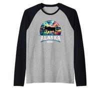 Recuerdo de Alce Aurora Boreal de Alaska Camiseta Manga Raglan