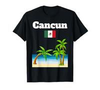Recuerdo de Cancún playa tropical palmera bandera de México Camiseta