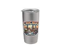 Recuerdo de Chicago Illinois City State Vintage Memorabilia Vaso térmico de acero inoxidable de doble pared