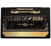 Recuerdo De Graduación Grabable por Voz De La Clase 2026, Tarjeta De Felicitación Parlante con Cinta De Casete Retro, Grabación De 300 Segundos(Black)
